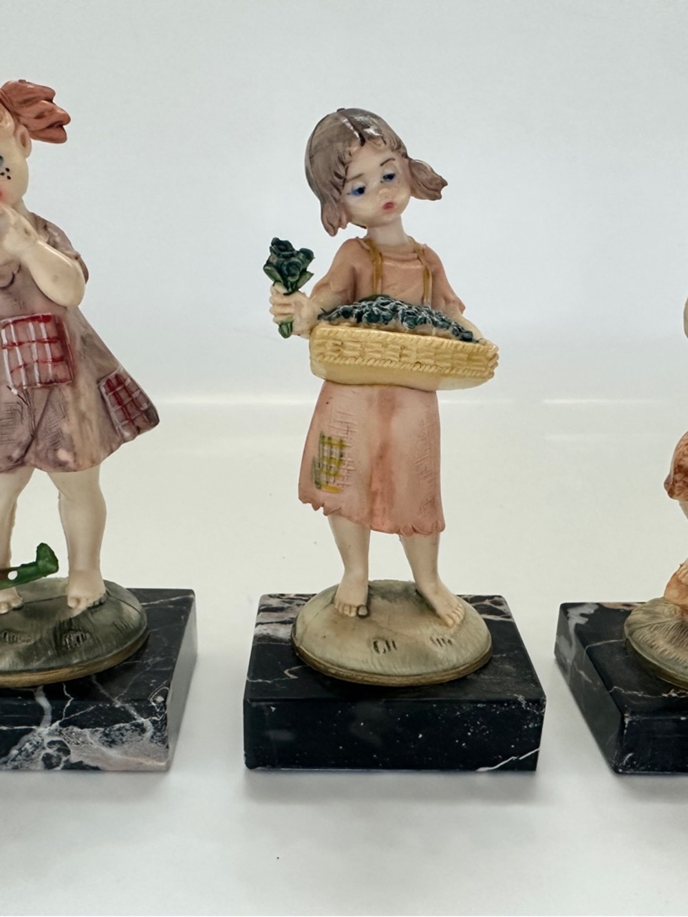 Vintage Italy Figurines Lot 3 Children Marble Base Capodimonte Style